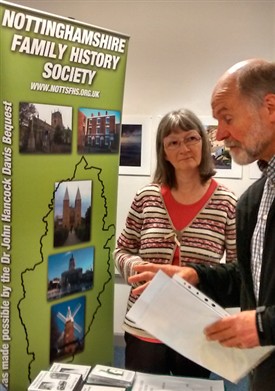 Photo:Tracy Dodds of Notts FHS listened to Roger Tanner, whose interest in ancestry is linked to his passion for the history of the Pentrich Rising in 1817.