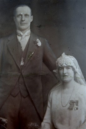 Photo:Beatrice - wearing her MBE - and Tom on their wedding day in 1923.