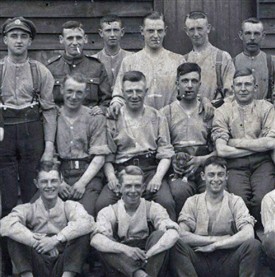 Photo:Among these soldiers at Clipstone Camp is is Walter Fred Lawrance of the York and Lancs Regiment, he is smoking a pipe and holding a puppy.