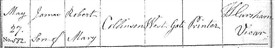 Photo:1825 record of James Collinson's baptism at St Peter's Mansfield