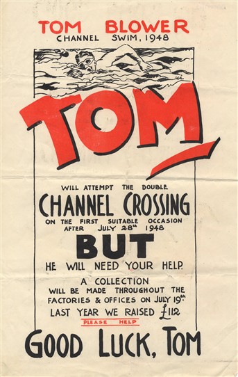 Photo:Poster in support of Tom Blower's double Channel Crossing, 1948