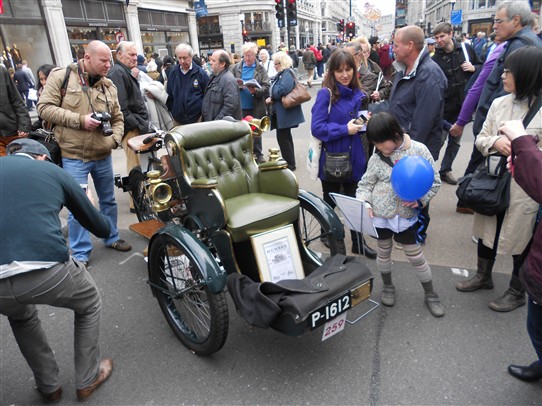 Photo:Is it a car? The Regent Street crowds puzzle over a 1904 Humber Olympia Tandem Forecar. It has a single cylinder engine rated at 2.75hp.  Humber were based at Beeston in Notts - although this forecar was actually made at their Coventry factory
