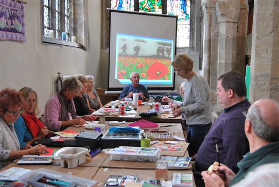 Photo:The group working on the picture in St.Wilfrid's Church, North Muskham