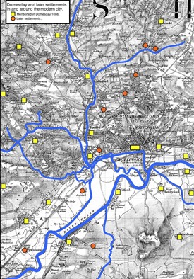 Photo:Domesday and later settlements in and around Nottingham.
