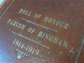 Photo:Leather-bound: the front cover of the Bingham Book of Remembrance