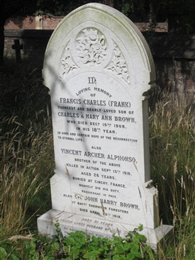 Photo:Vincent's gravestone - shared with his brother Francis - in the churchyard at Southwell Minster