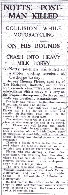 Photo:Report of Tom Flower's untimely death in 1936