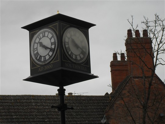 Photo:Above & Below: Southwell: Market Place clock (off King street), erected in the year 2000