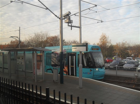 Photo:Nottingham Express Transit (Tram) stop adjacent and parallel to Bulwell railway station