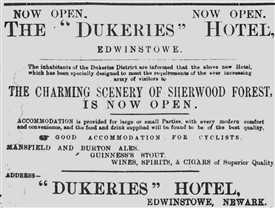 Photo:Happy times: Announcement of the opening of the Dukeries Hotel, 1897