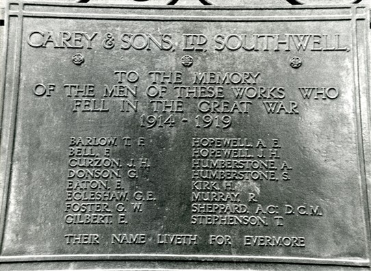 Photo:List of those who served and died from Carey & Sons