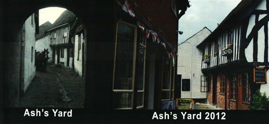 Photo:In the North West corner of Newark Market Place - Only the black and white building at the top of the yard (left) survives today (right), as Ash's Yard has been redeveloped to form Queen's Head Court.