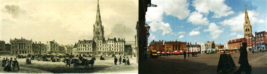 Photo:Little changed: Newark Market Place in 1852 (left) and today (right).