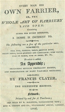 Photo:Title page from an 1806 edition of Francis Clater's first book, published by A. Tomlinson in Newark.
