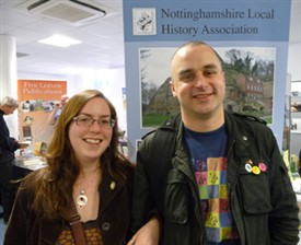 Photo:Rebecca Pedley and Nick Martin from Netherfield dropped in see what was going on because they want to learn more about local history. Just talking to them and other young visitors made the day worthwhile, as we need to recruit folk like Rebecca and Nick into Nottinghamshire Local History Association (NLHA) because they are the future.